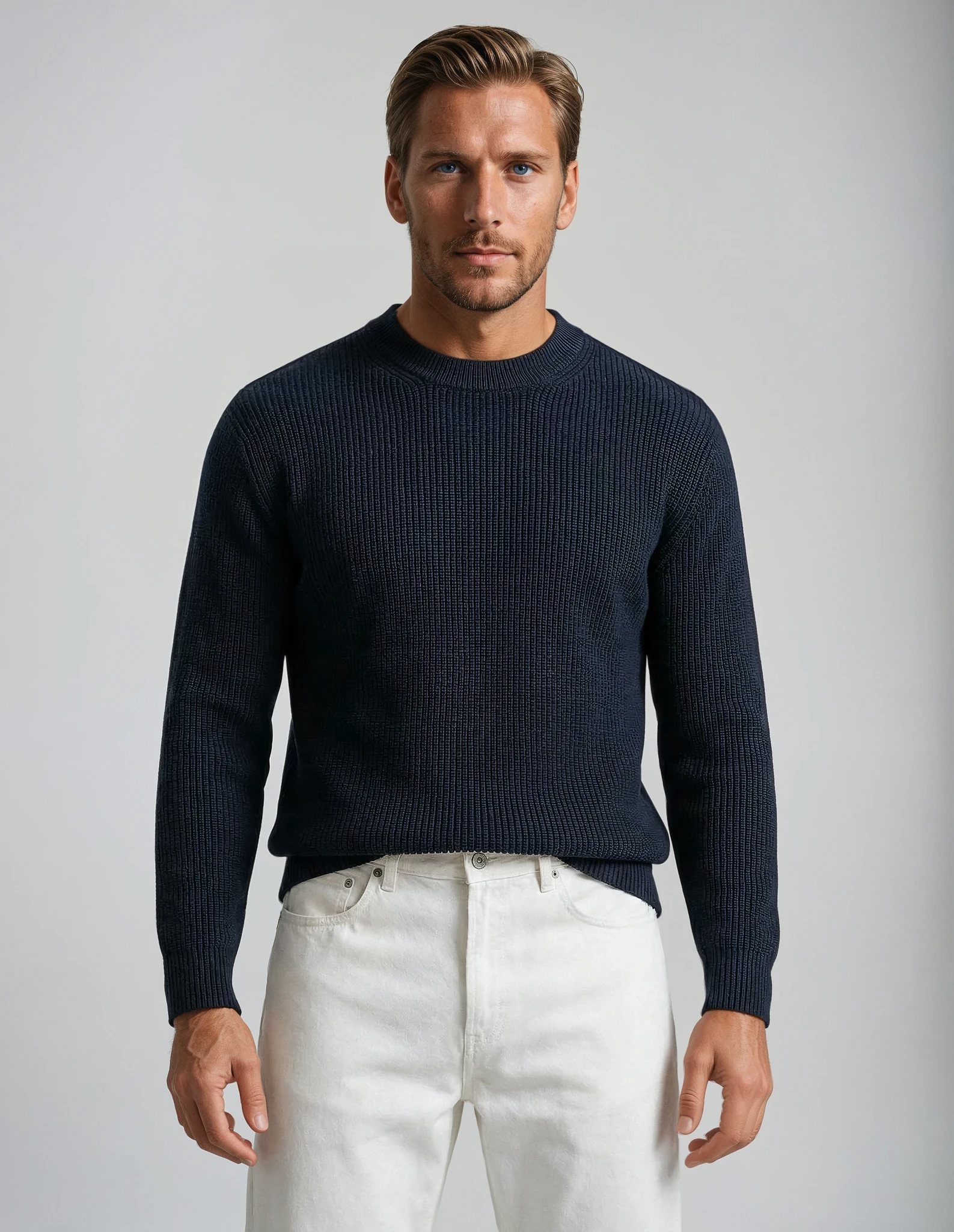 Ribbed Essential Knit | Blauw